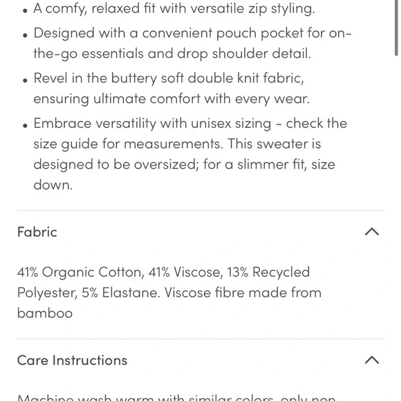 BOODY Unisex Quarter Zip Sweater XS cream/“sand” bamboo viscose organic cotton - Picture 6 of 10